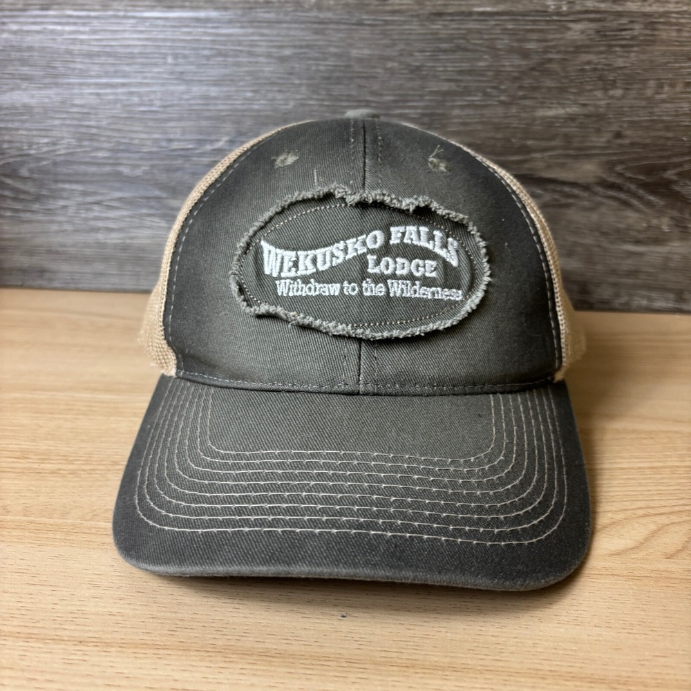 Wekusko Falls Lodge Hat Cap‎ Snap Back Gray Faded Logo Patch Adjustable